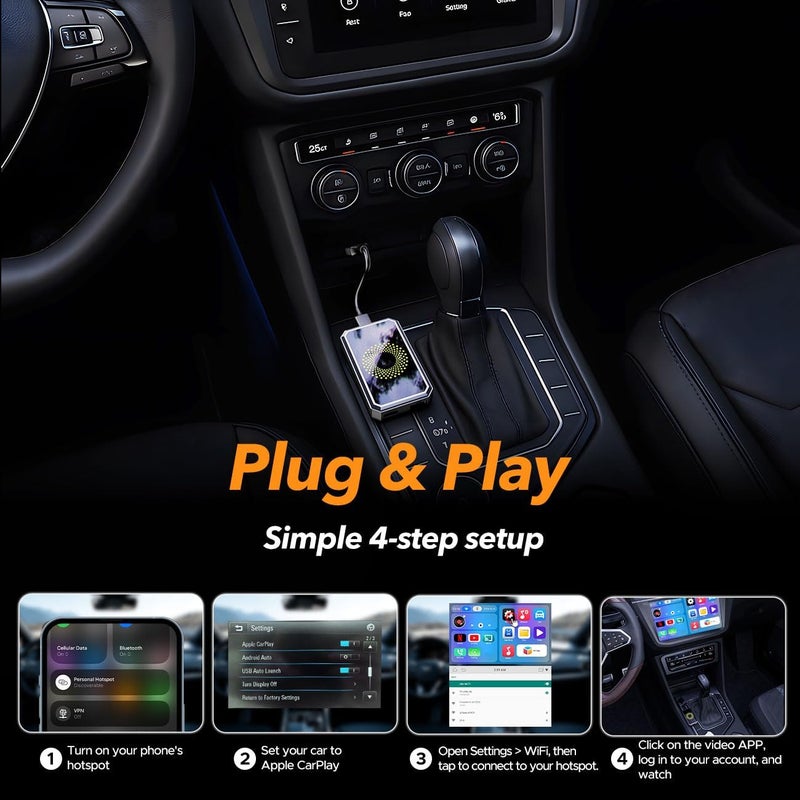 Volam 3-in-1 Wireless CarPlay Adapter Magic AI Video Box for iPhone with Net-Flix YouTube Plug and Play for Factory OEM Wired Car Play Cars & iOS 10+ - Image 5